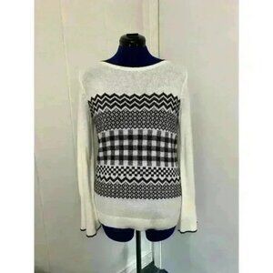 Talbots Sweater M Wool Blend Metallic Gingham Print Pullover Holidays